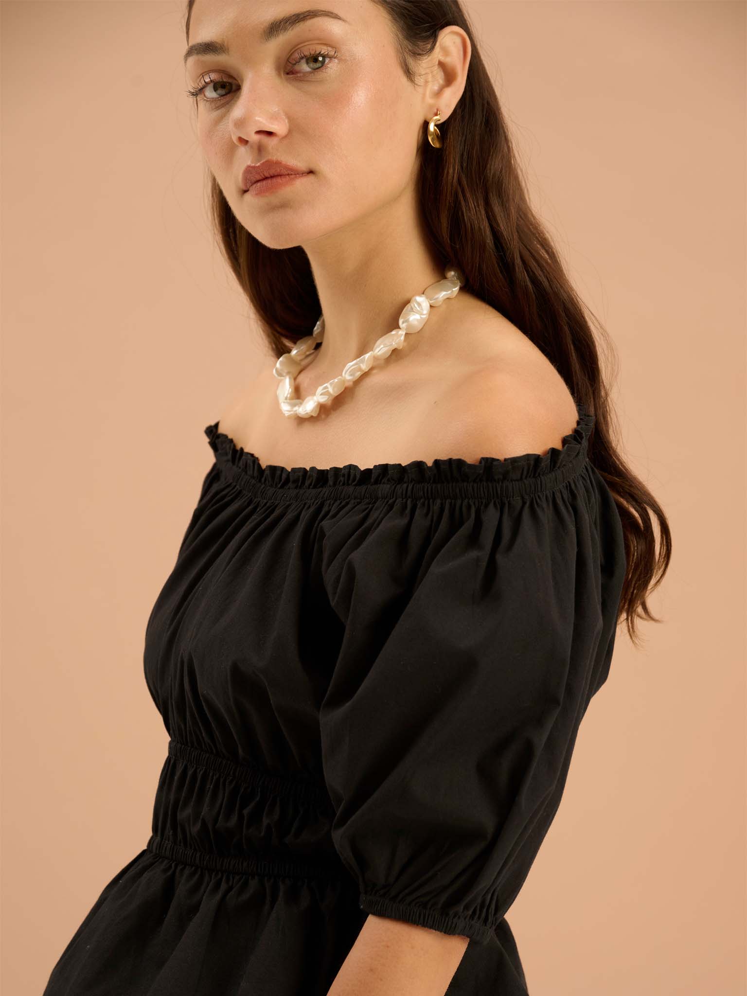 Ola Shirred Detail Short Sleeve Top in Black - Image 5