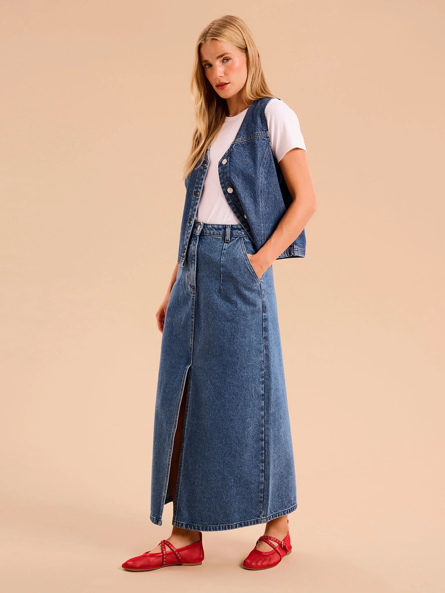 Olive Denim Skirt - Image 2