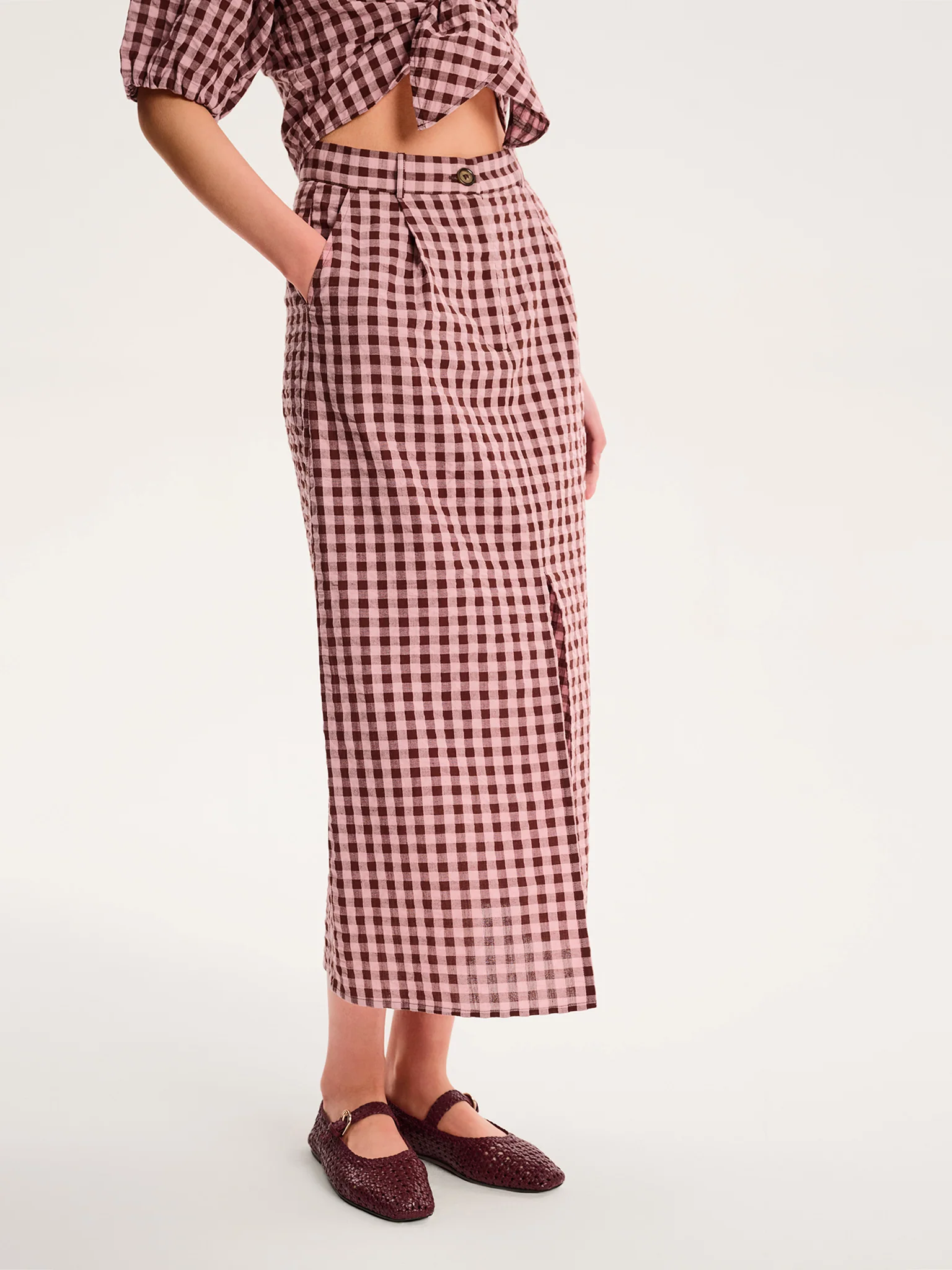 Olive Gingham Skirt in Pink - Image 2