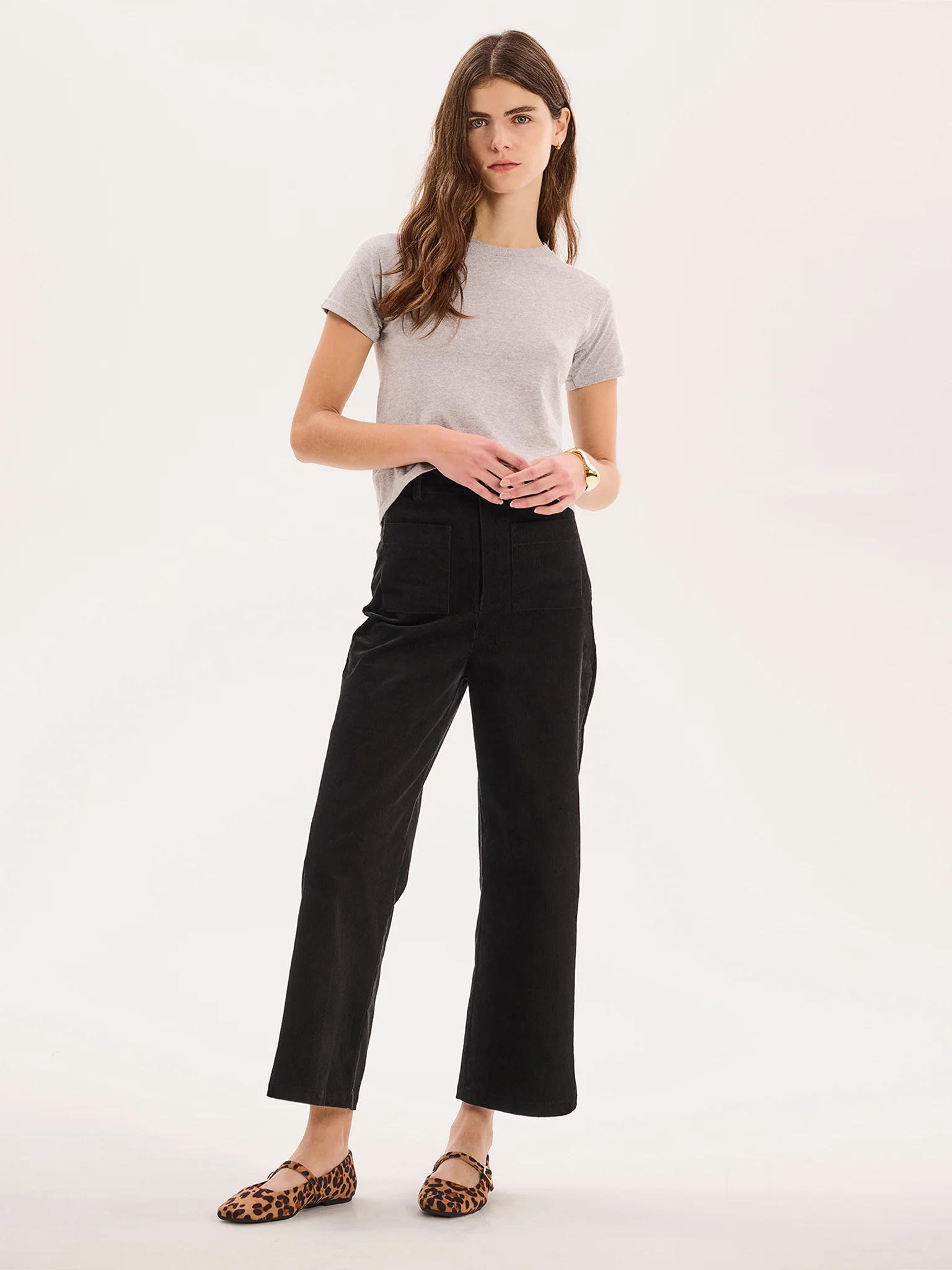 Orielle Cropped Cord Trouser in Black - Image 2