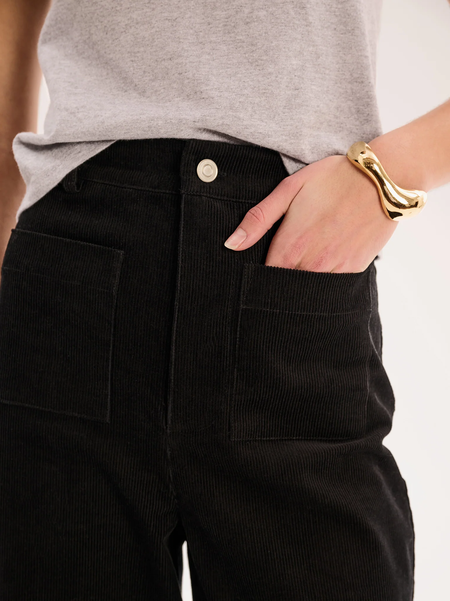 Orielle Cropped Cord Trouser in Black - Image 3