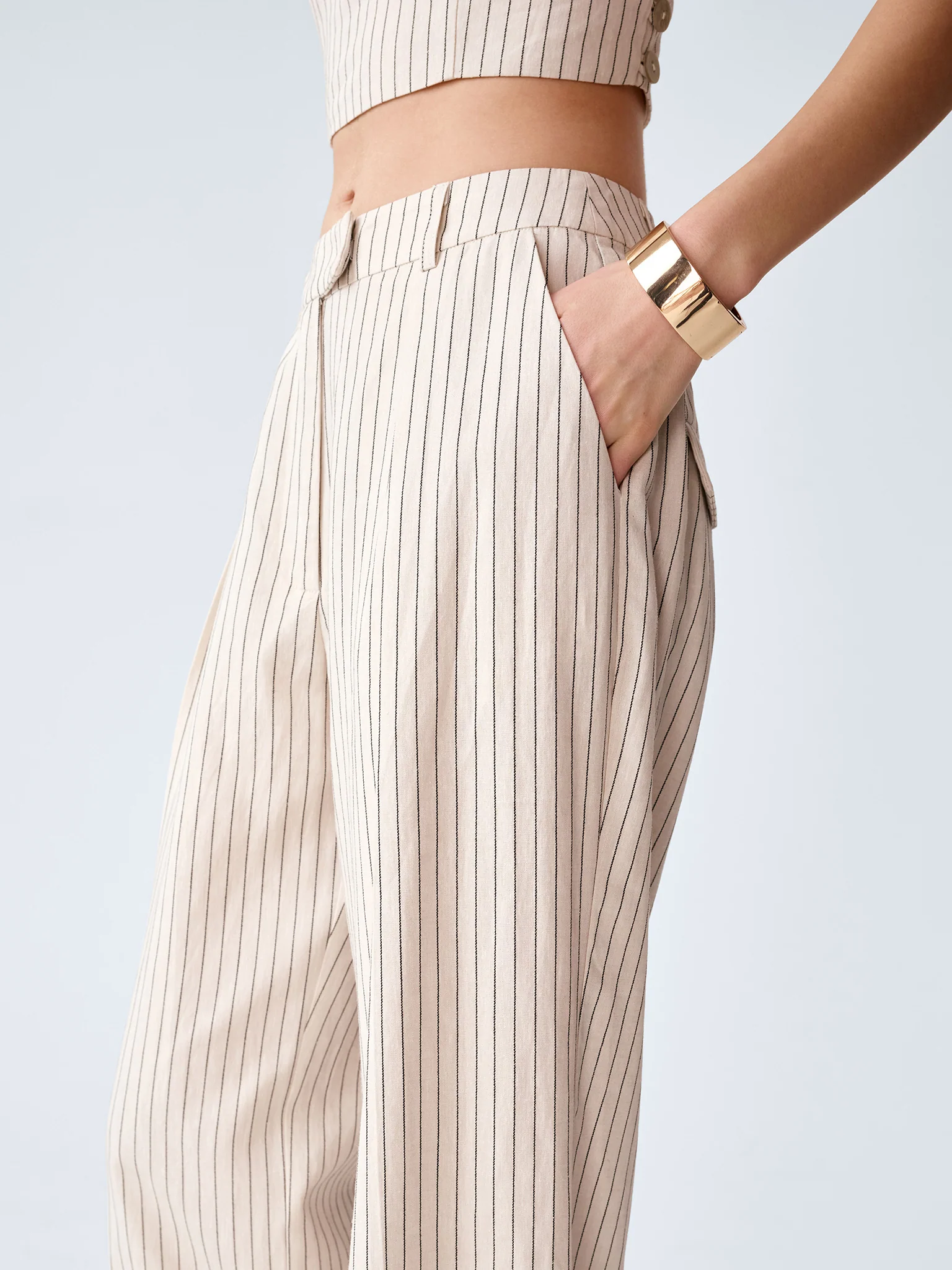 Pearl Trouser in Cream and Black Stripe - Image 3