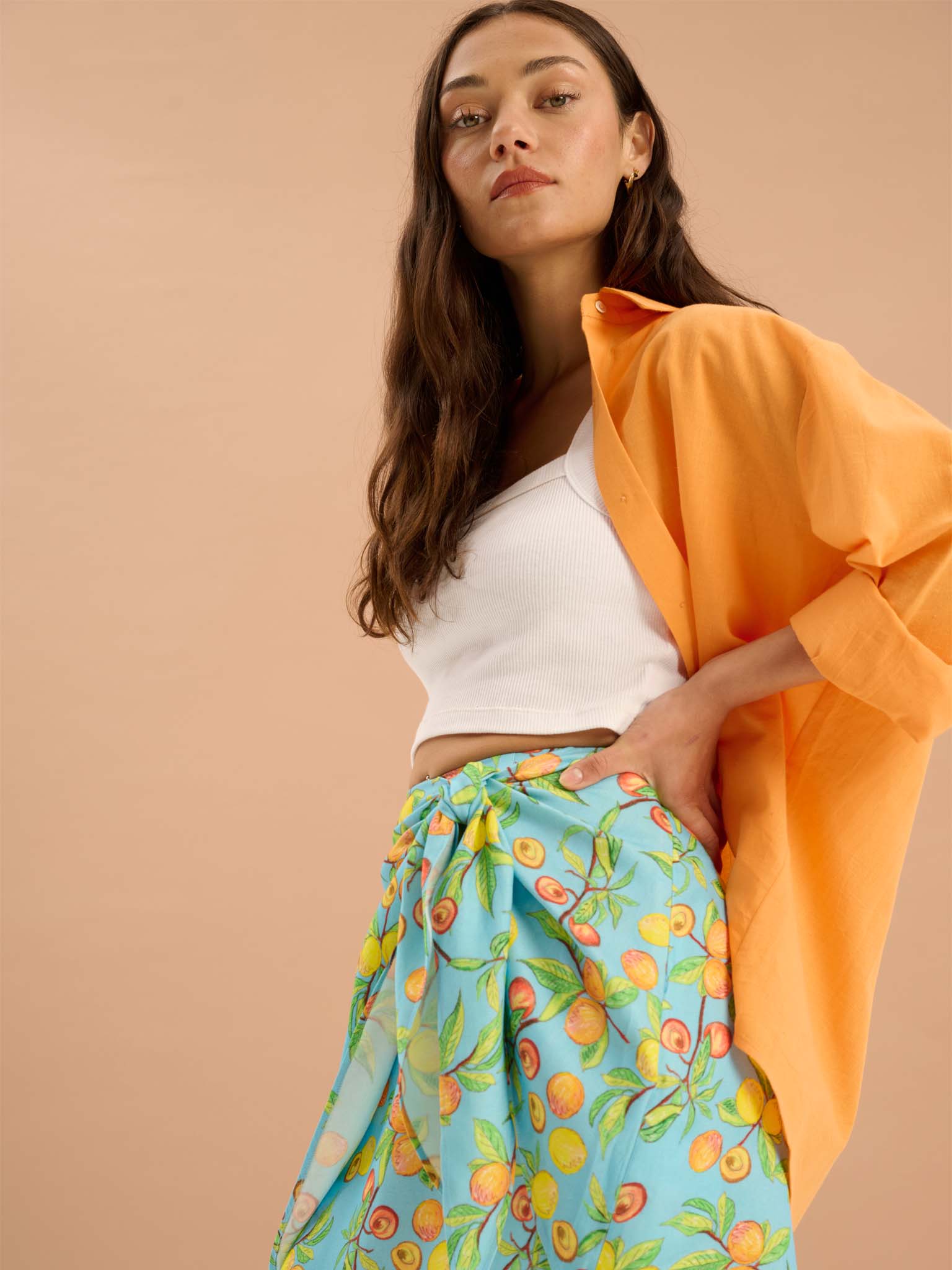 Percy Twill Frill Fruit Print Wrap Front Skirt - Image 3