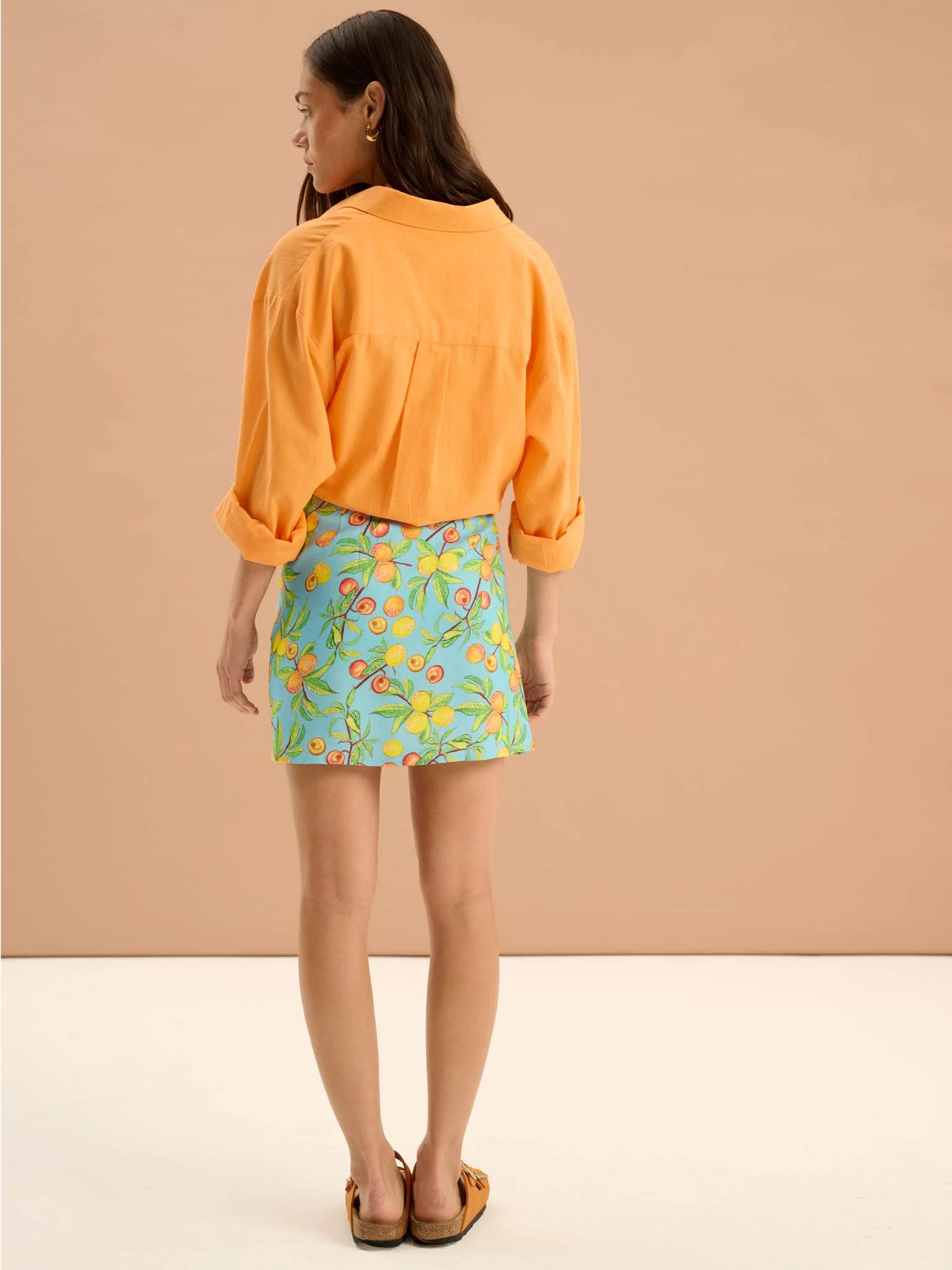 Percy Twill Frill Fruit Print Wrap Front Skirt - Image 5