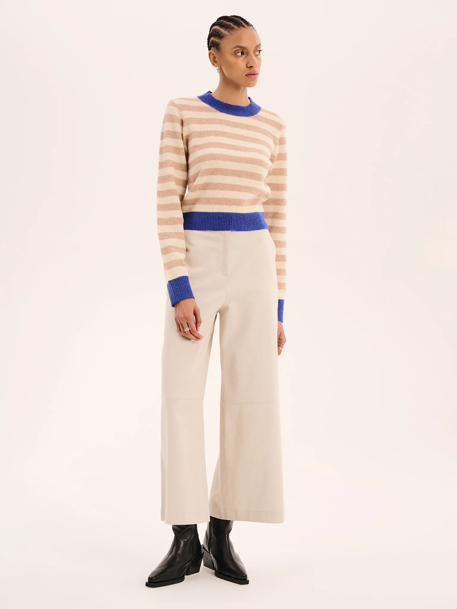 Pia Stripe Jumper in Cream stripe - Image 2