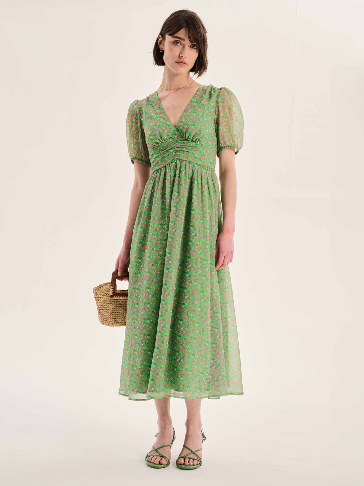 Raphaela Dress in Green Floral Print - Image 2