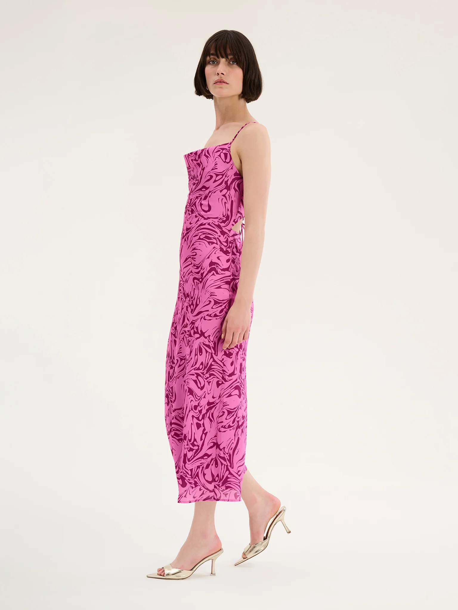 Riviera Slip Midi Dress in Pink Marble - Image 2