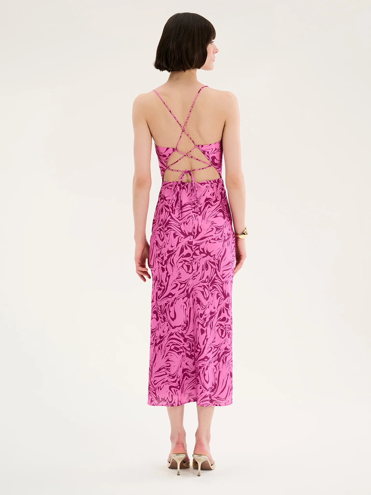 Riviera Slip Midi Dress in Pink Marble - Image 3