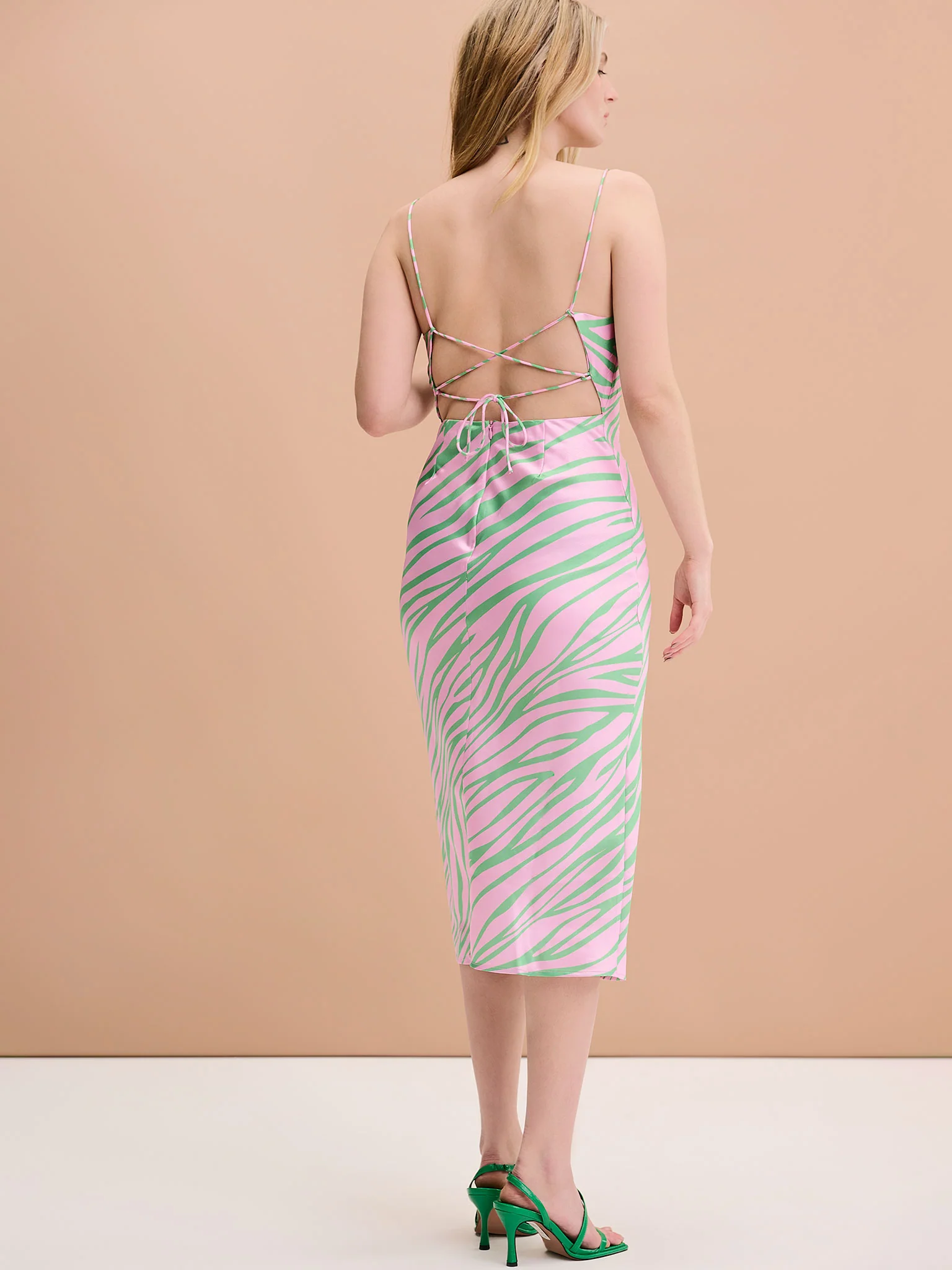Riviera Midi Dress in Pink & Green Zebra - Image 3