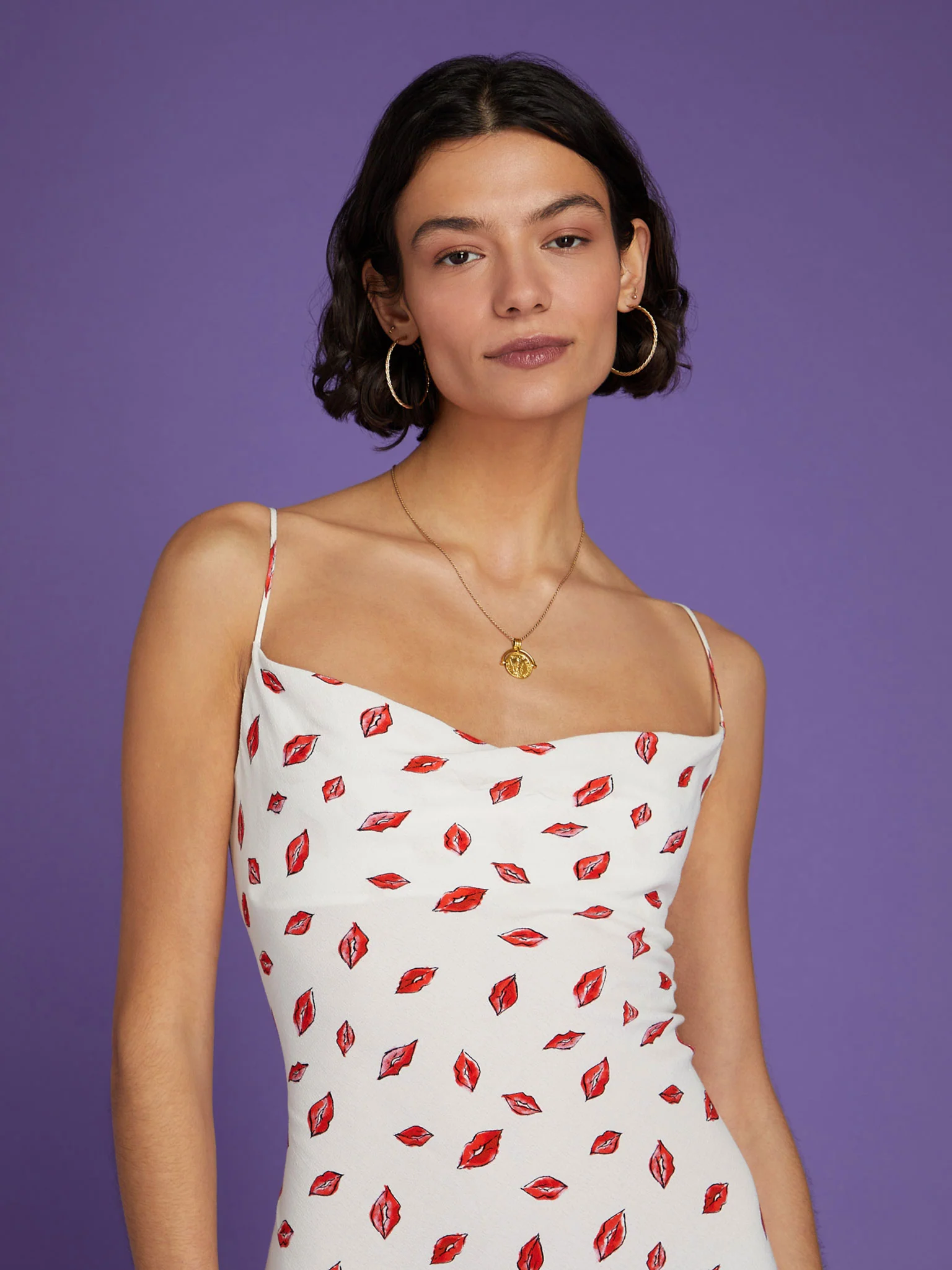 Riviera Midi Dress in White Lips Print - Image 4