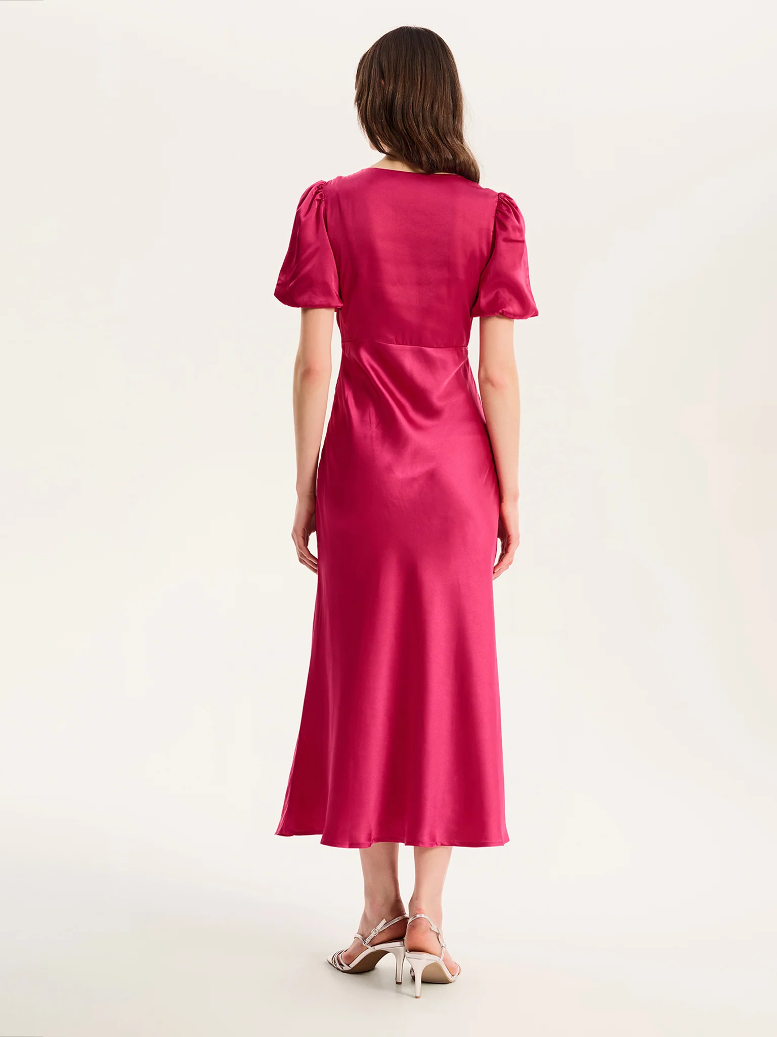 Rosie Ruched Puff Sleeve Dress in Magenta - Image 4
