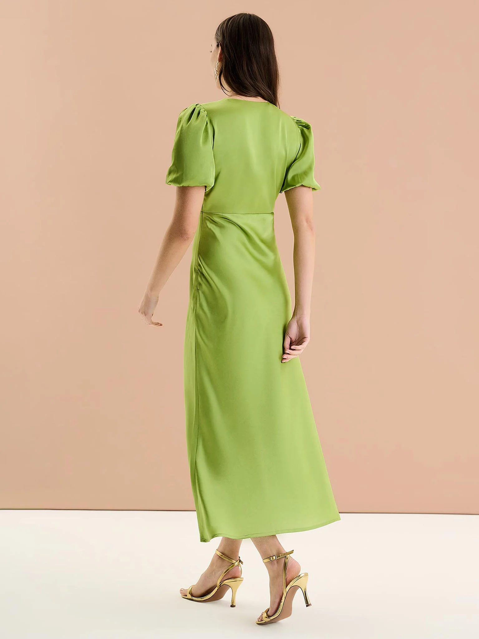 Rosie Ruched Puff Sleeve Dress in Sage - Image 3