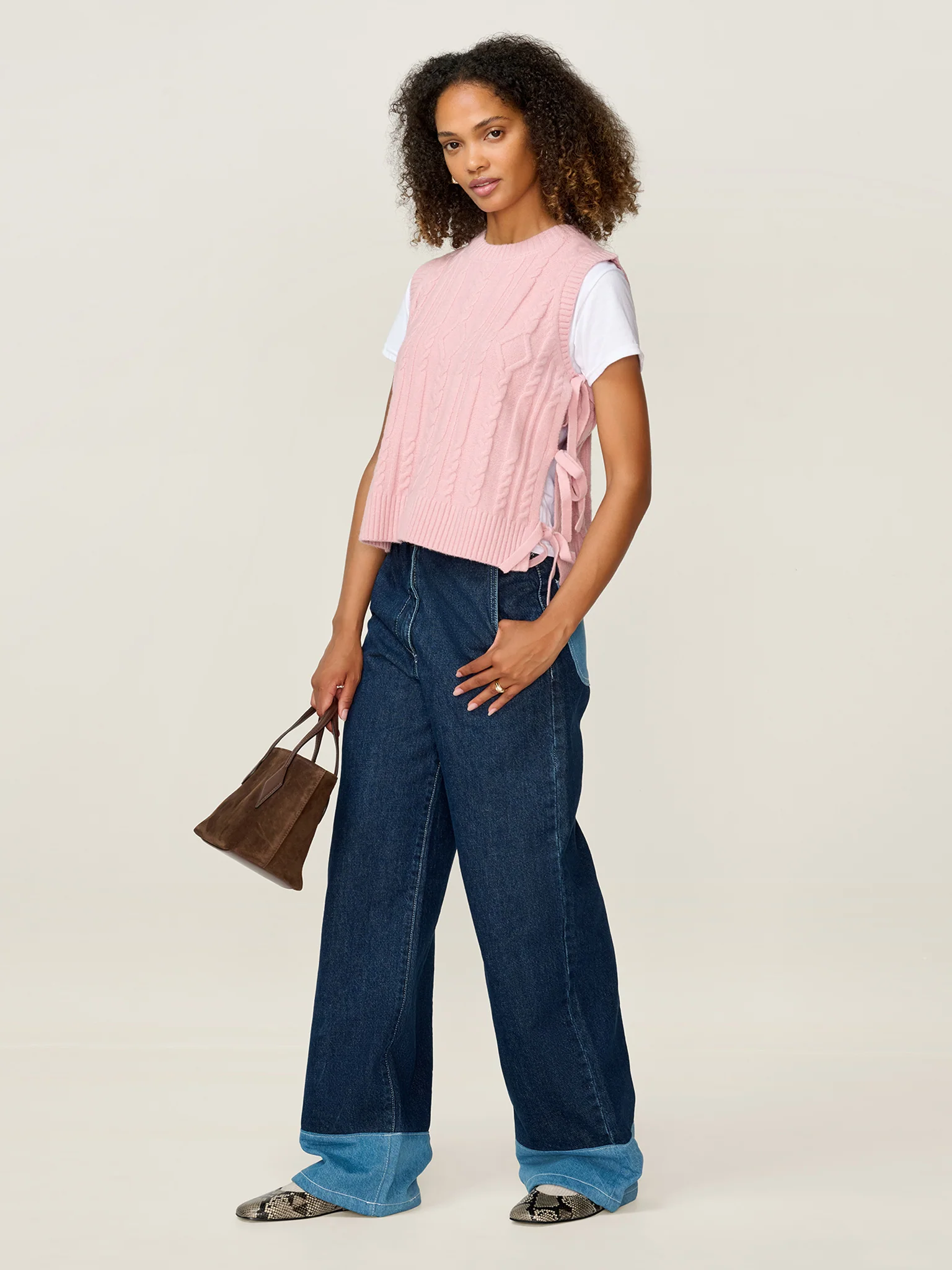 Rufus Cable Bow Side Vest in Light Pink - Image 2