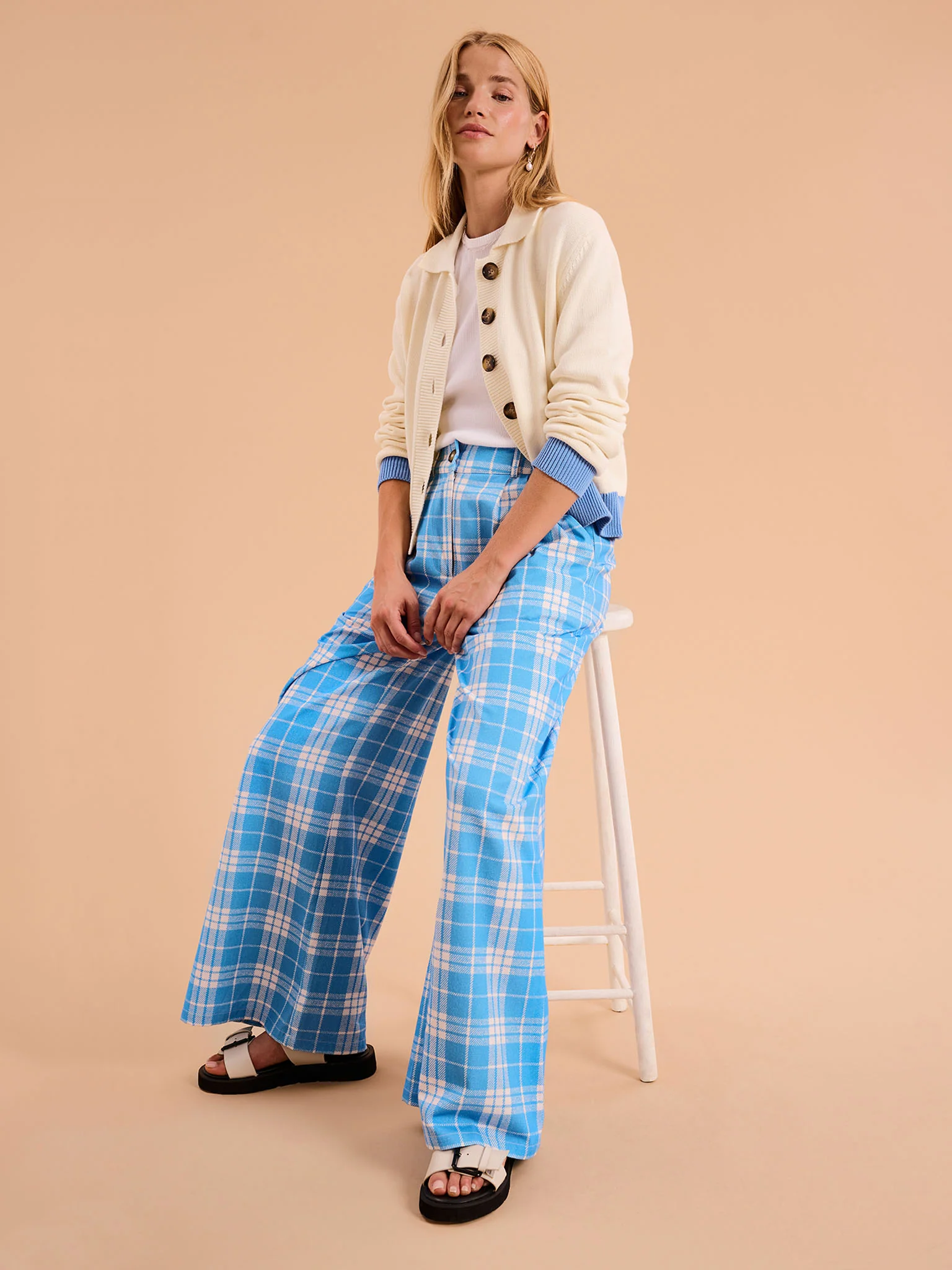 Samara Wide Leg Checked Trouser - Image 3