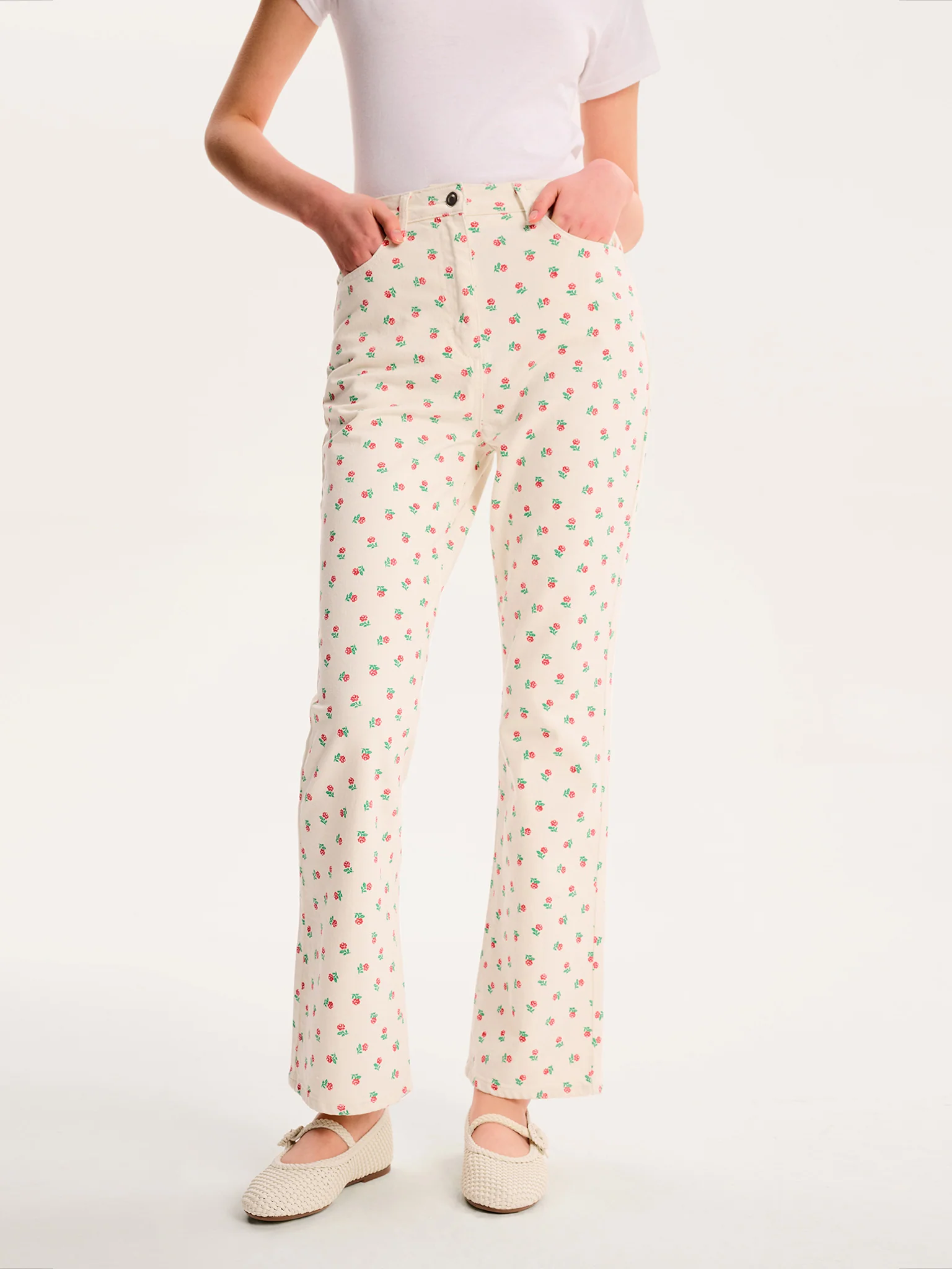 Sarah Jane All Over Rose Jeans in White - Image 2