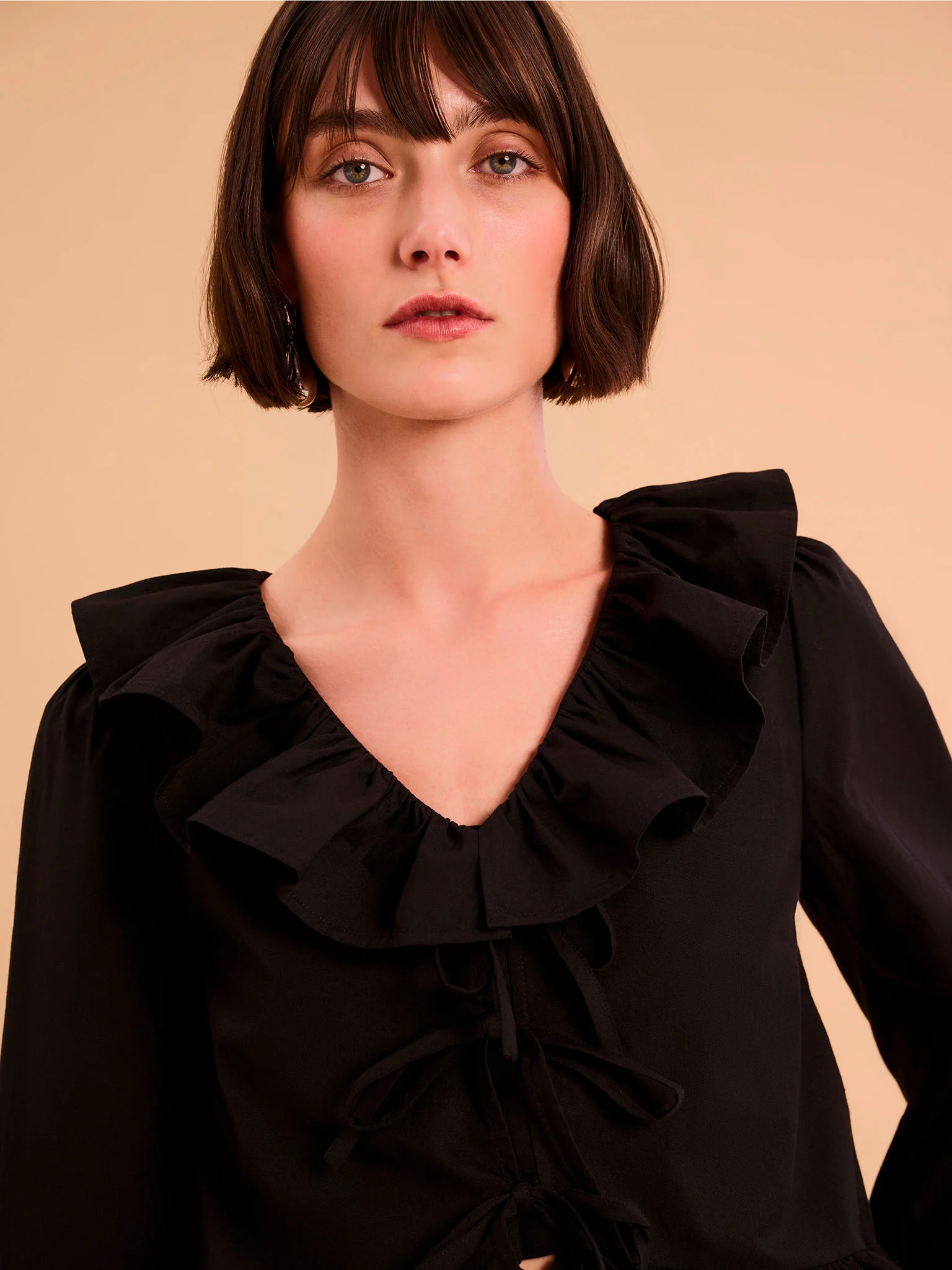 Selena Frill Blouse in Black - Image 4
