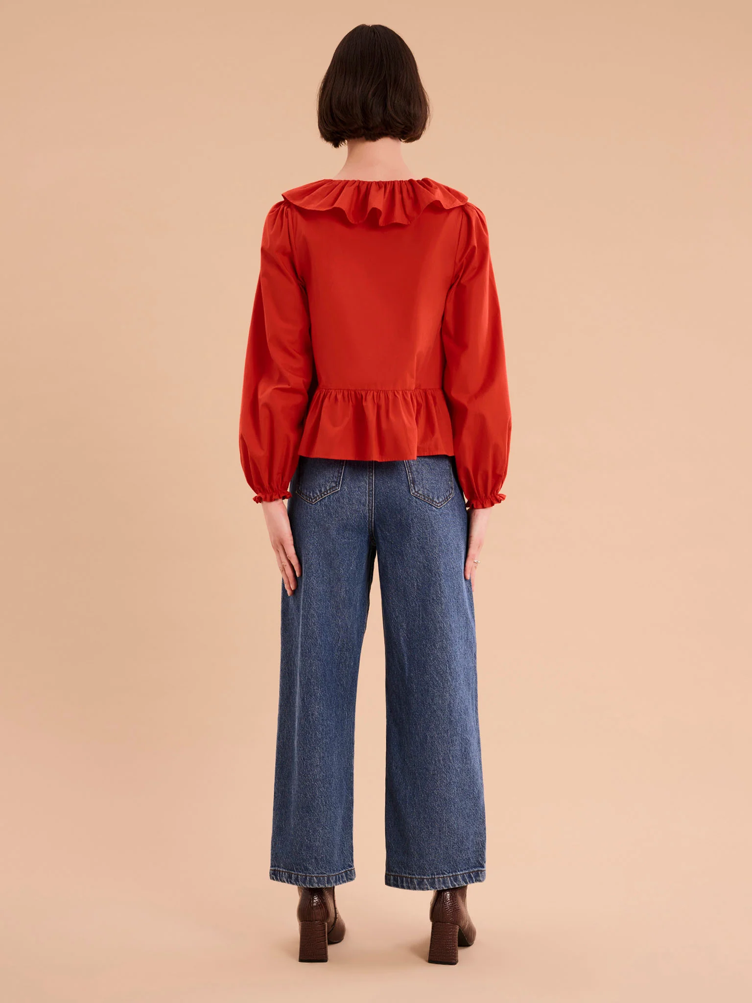 Selena Frill Blouse in Red - Image 2