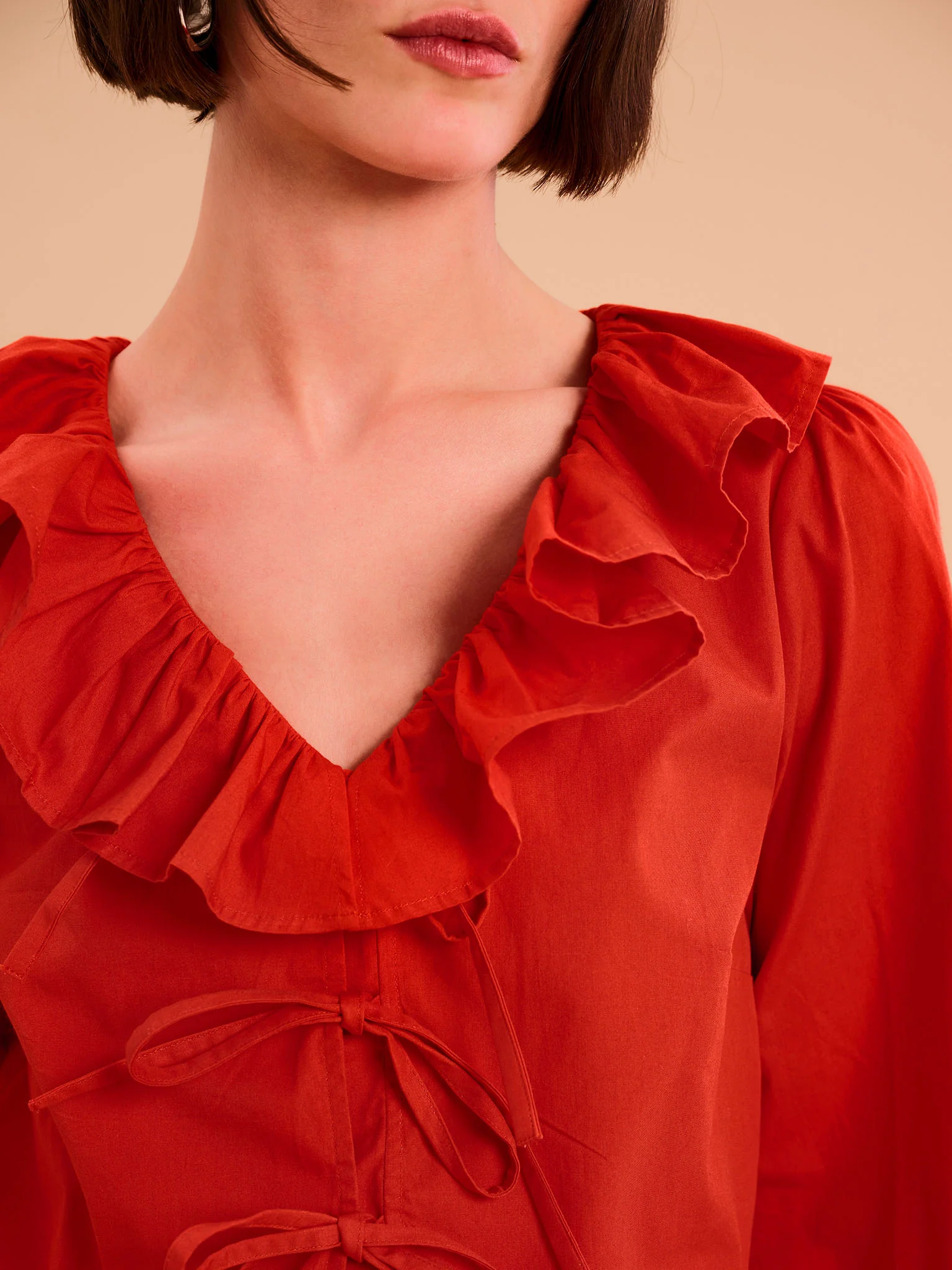 Selena Frill Blouse in Red - Image 3