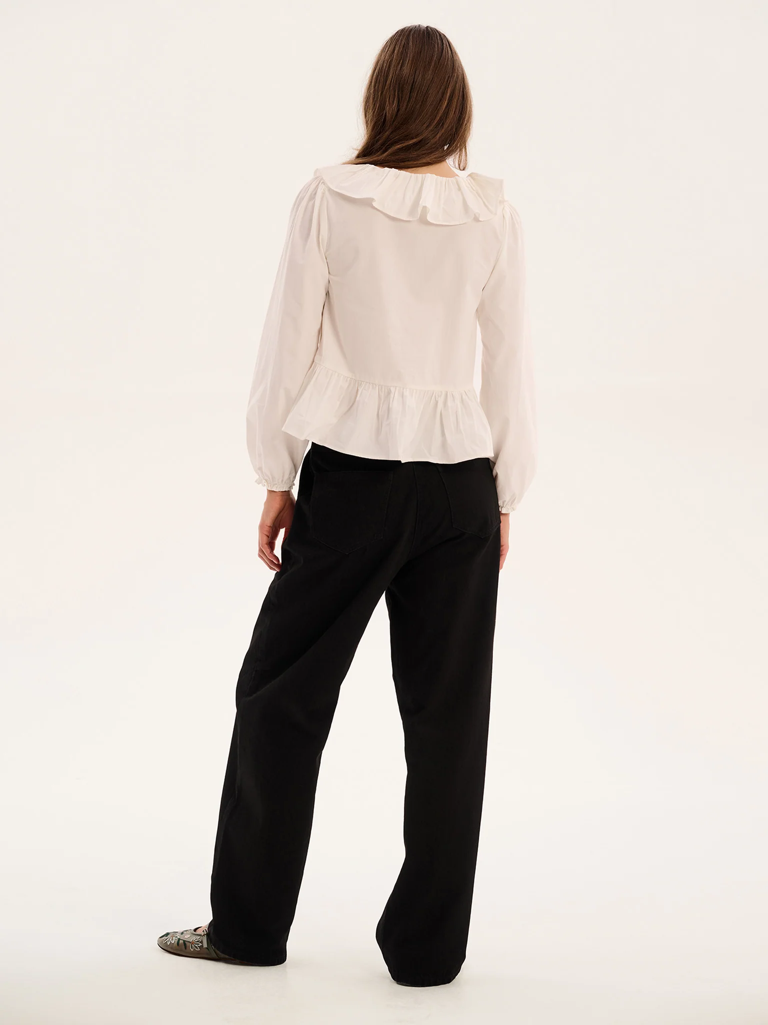 Selena Frill Blouse in White - Image 3