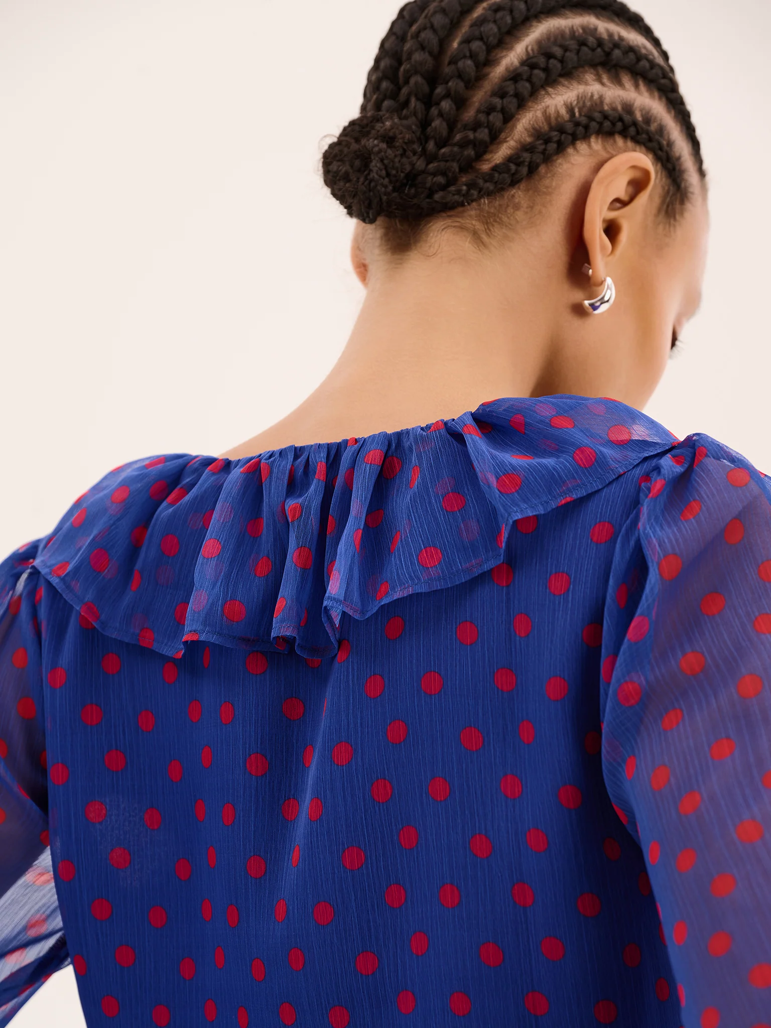 Selina Polka Dot Chiffon Top in Blue - Image 2