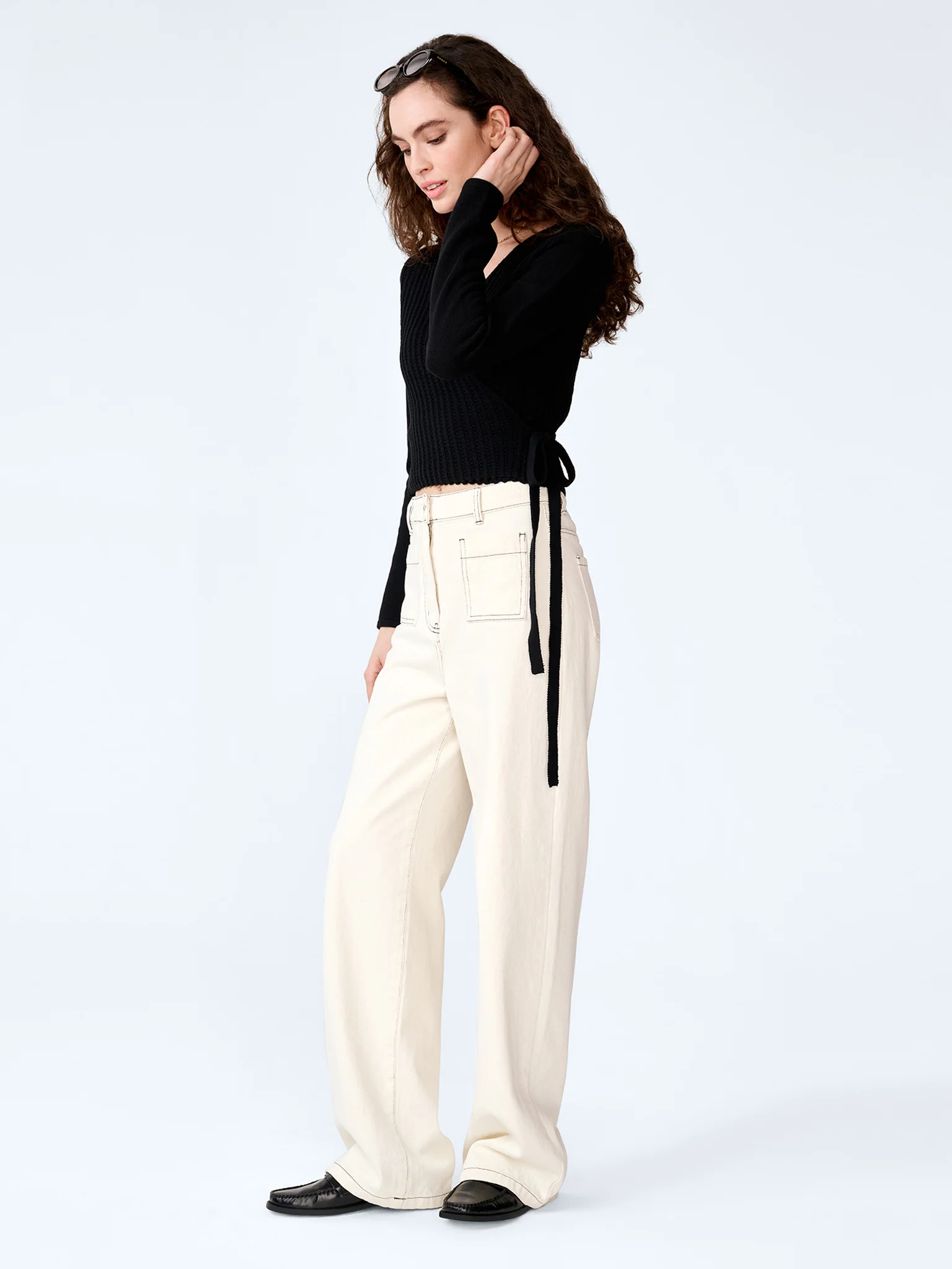 Soleil Knitted Wrap Top in Black - Image 3