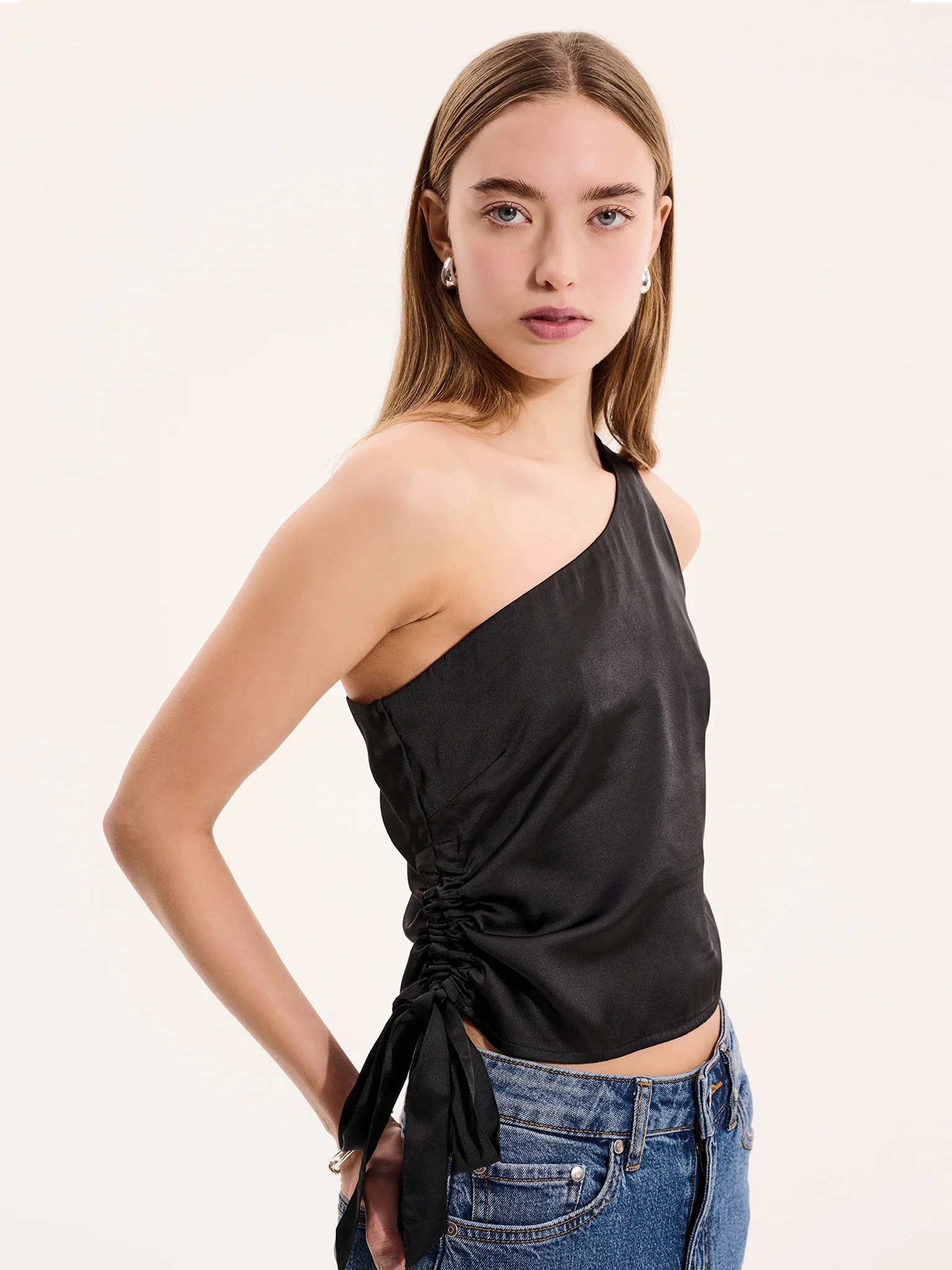 Sweeny One Shoulder Top in Black - Image 3