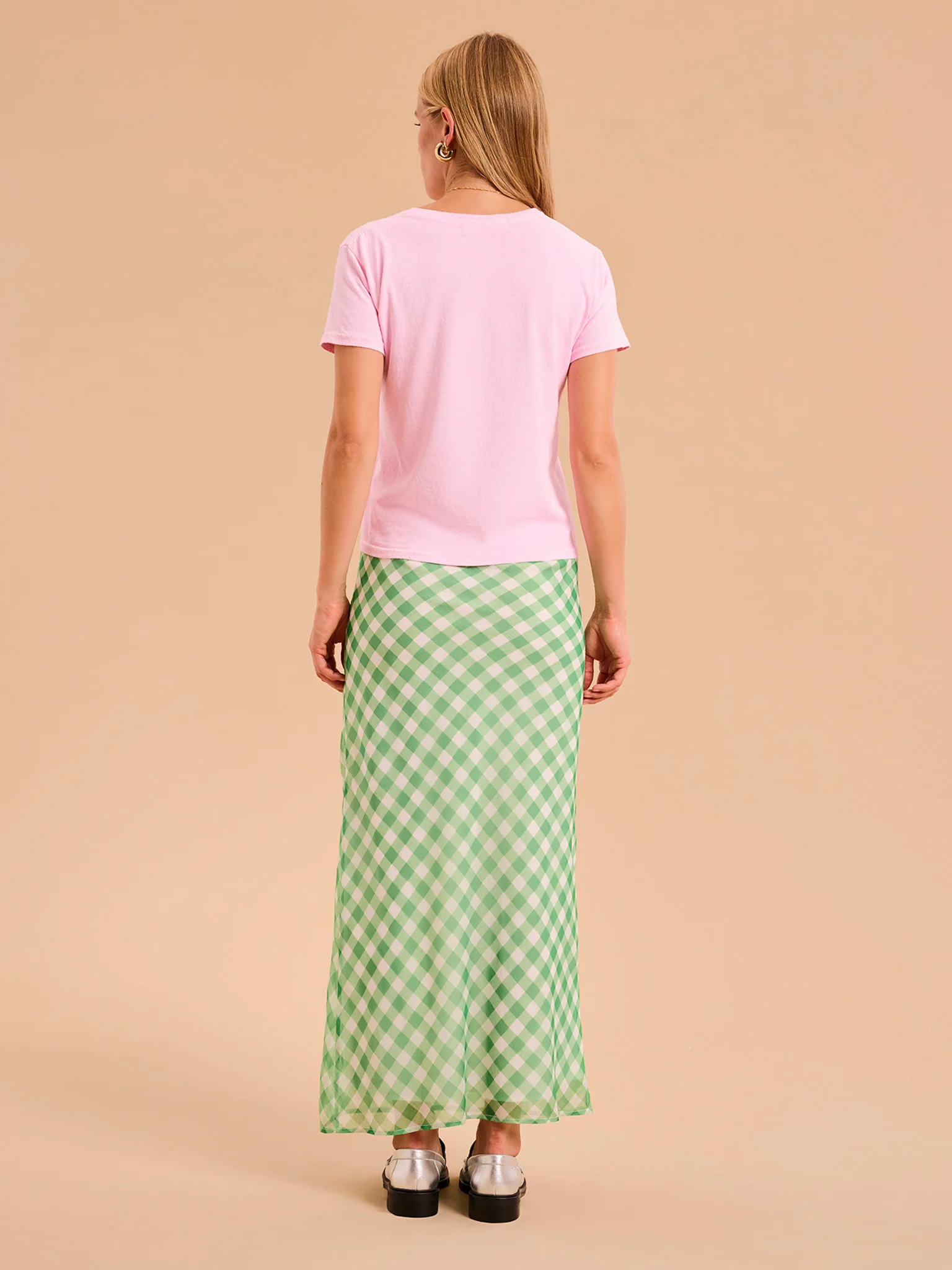 Tabitha Maxi Skirt in Cream and Green Check - Image 3