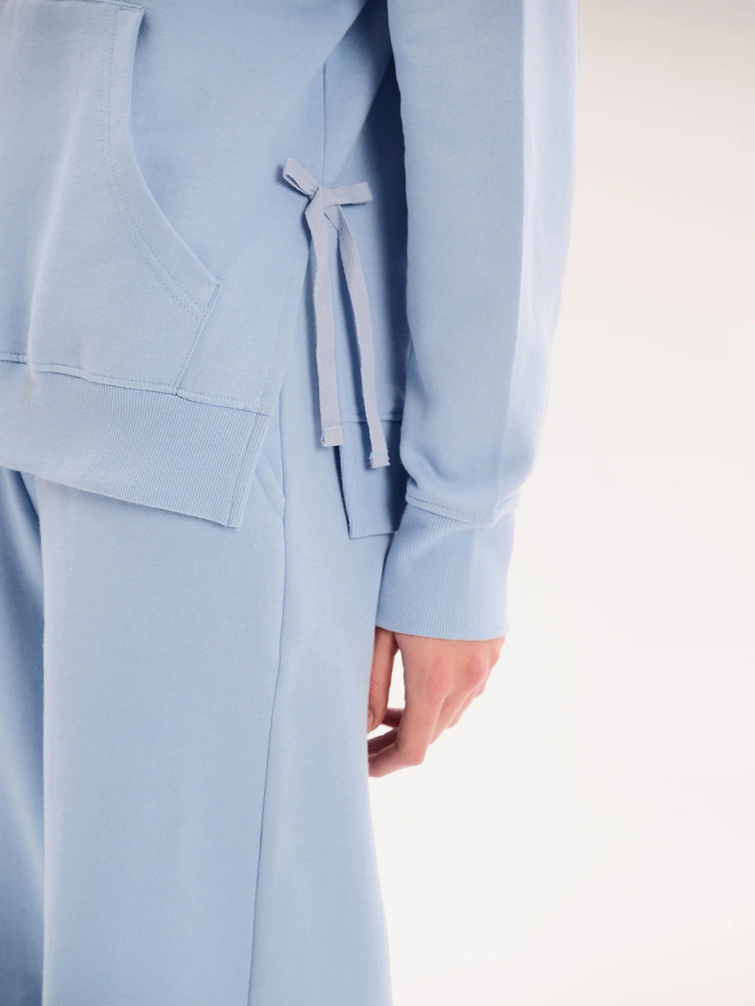 Tie Pullover Hoodie in Light Blue - Image 3
