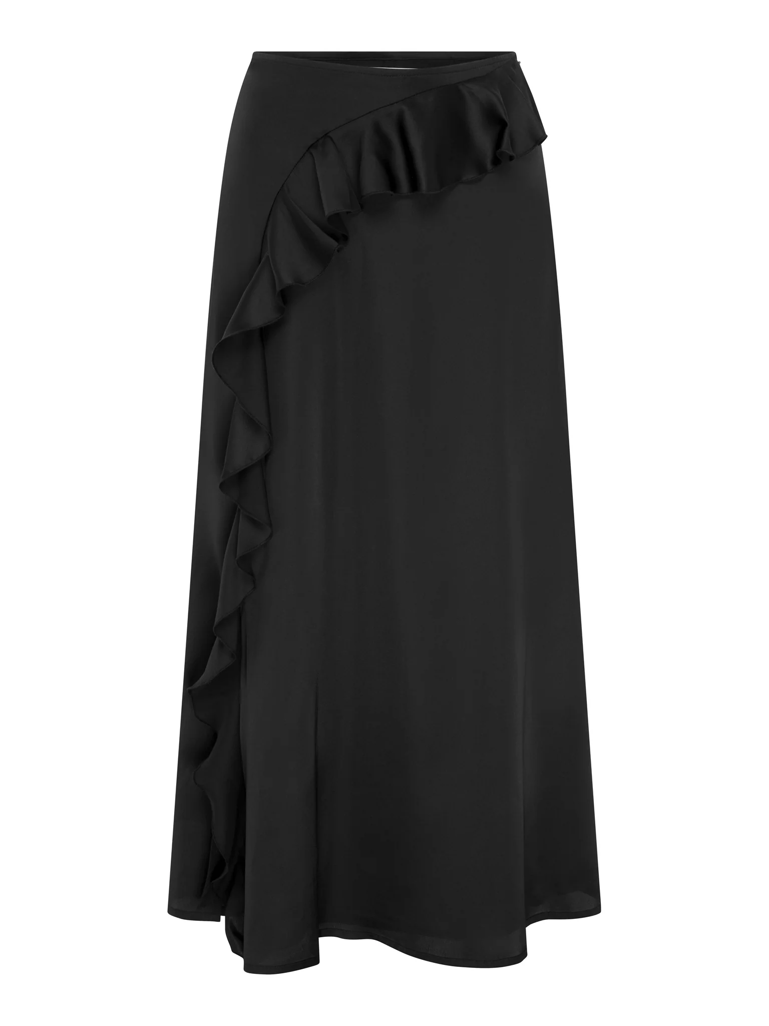 Udita Ruffle Detail Midi Satin Skirt in Black - Image 5