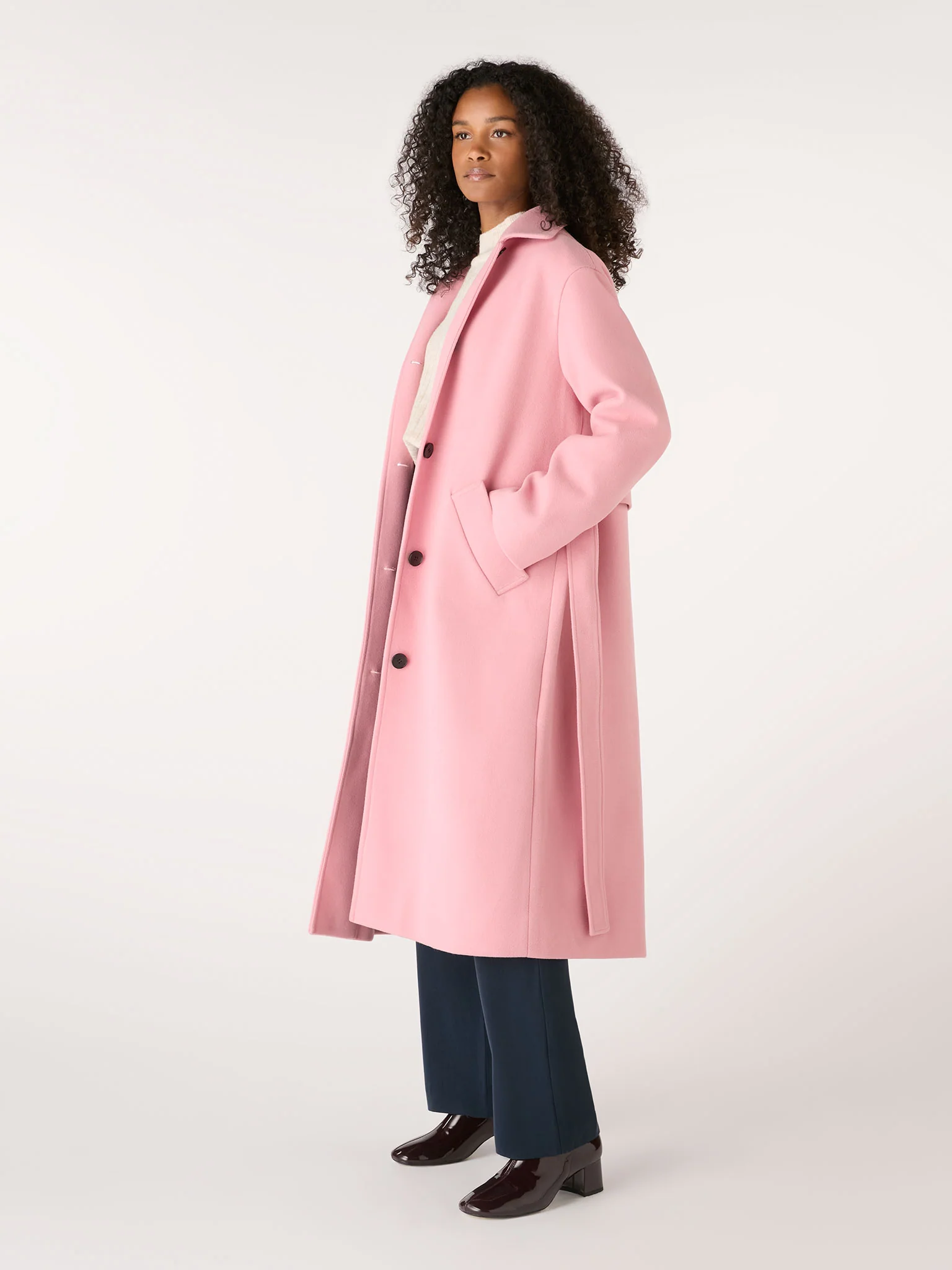Vienna Single Breasted Belted Coat in Dusty Pink - Image 2