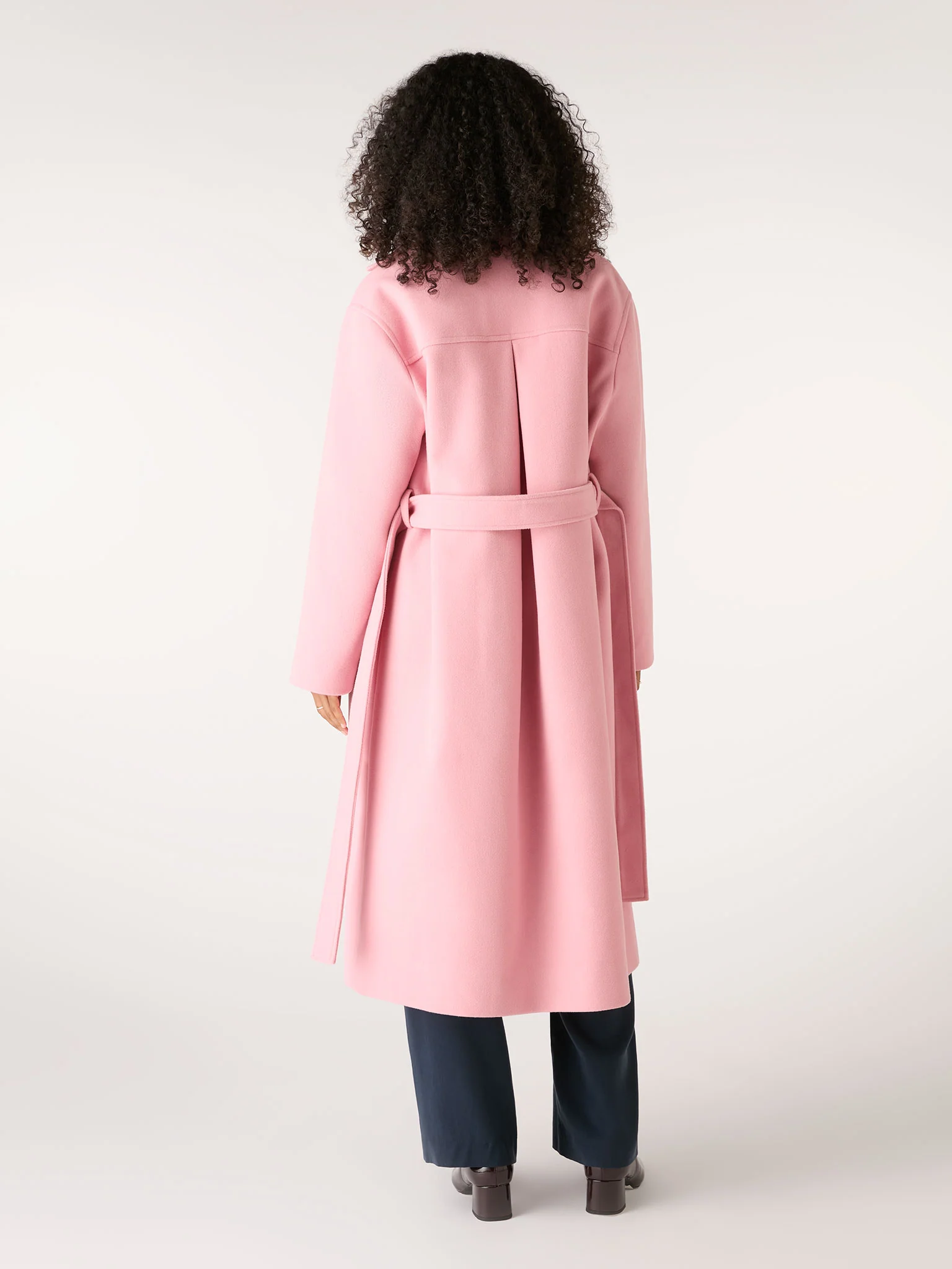 Vienna Single Breasted Belted Coat in Dusty Pink - Image 3