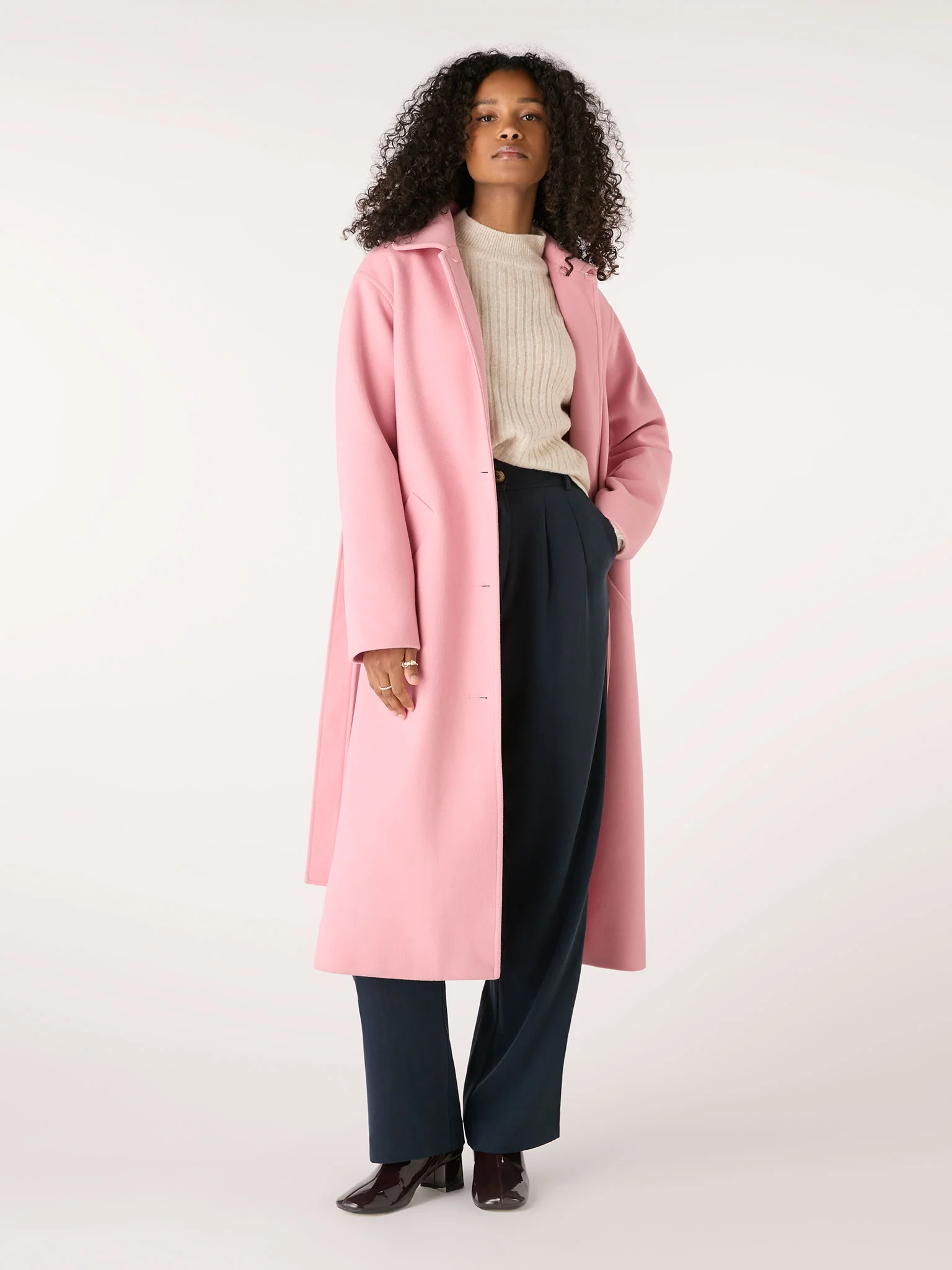Vienna Single Breasted Belted Coat in Dusty Pink - Image 4