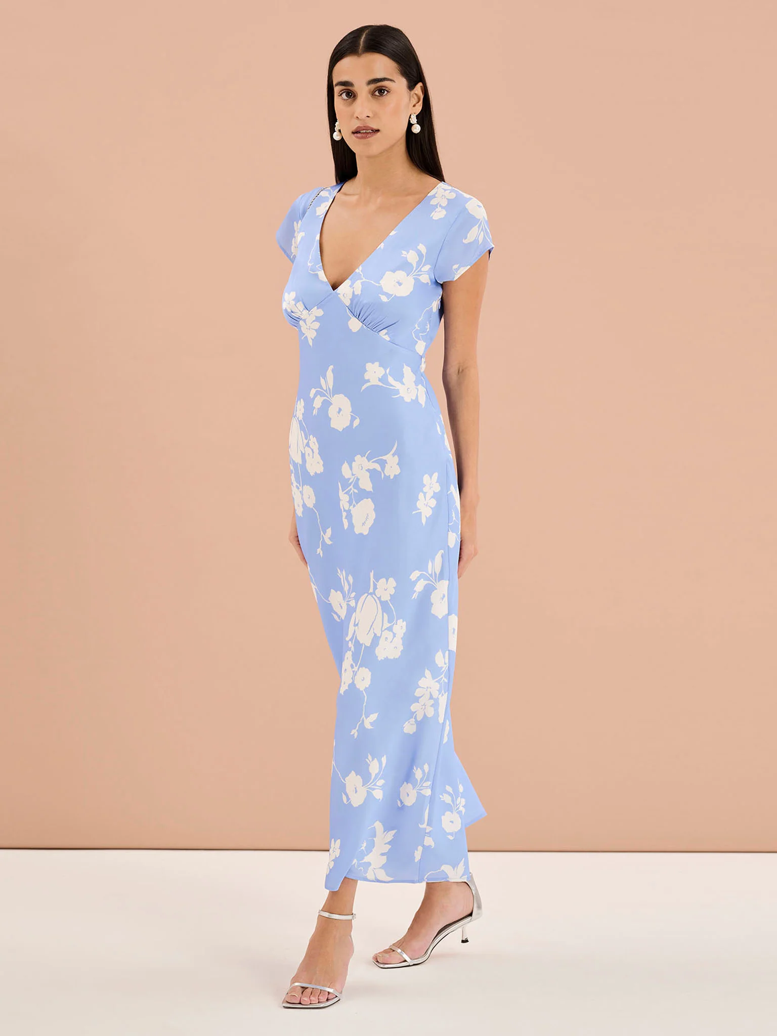 Woolf Short Sleeve Floral Slip Dress in Blue - Image 2