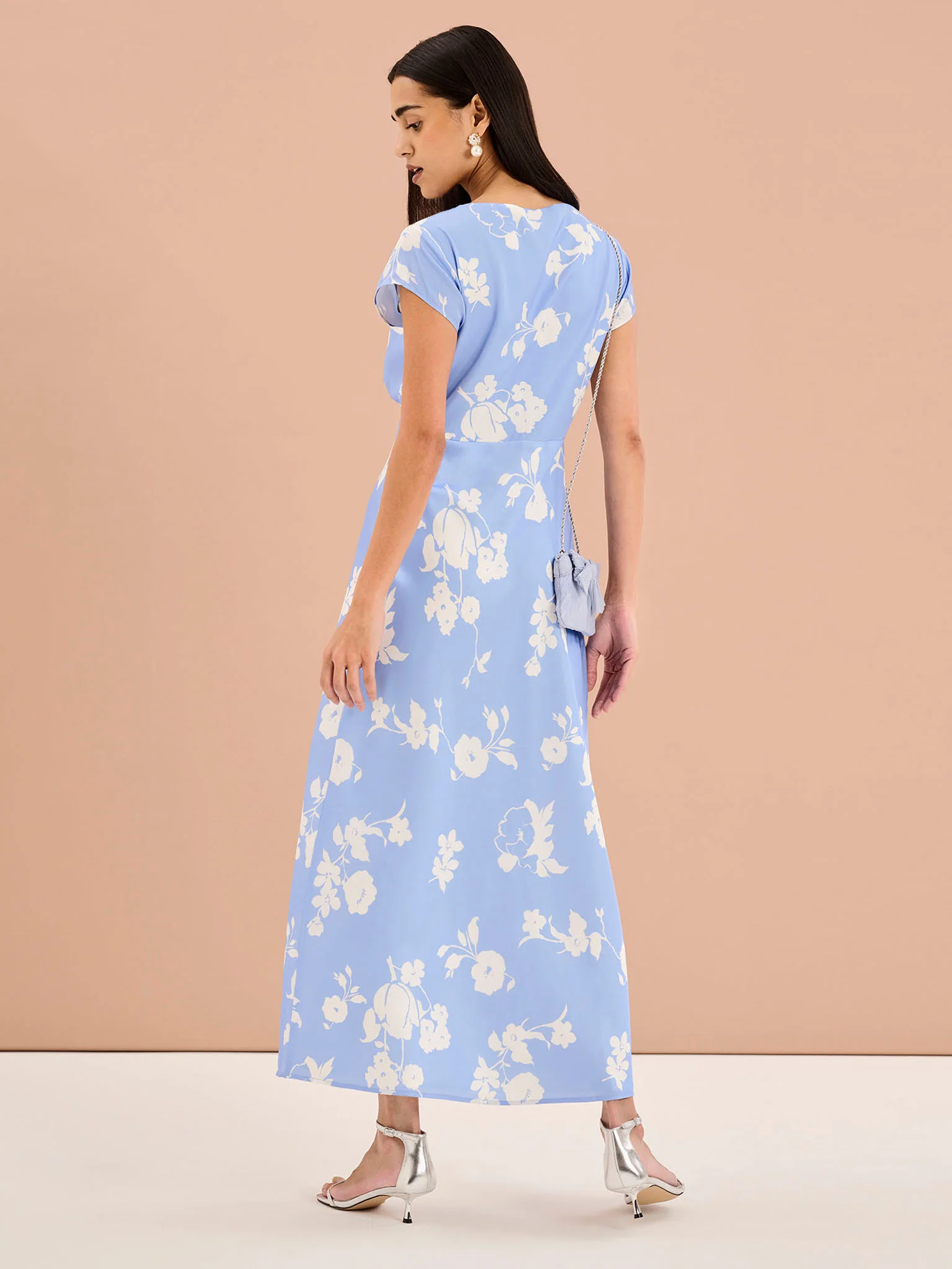 Woolf Short Sleeve Floral Slip Dress in Blue - Image 3