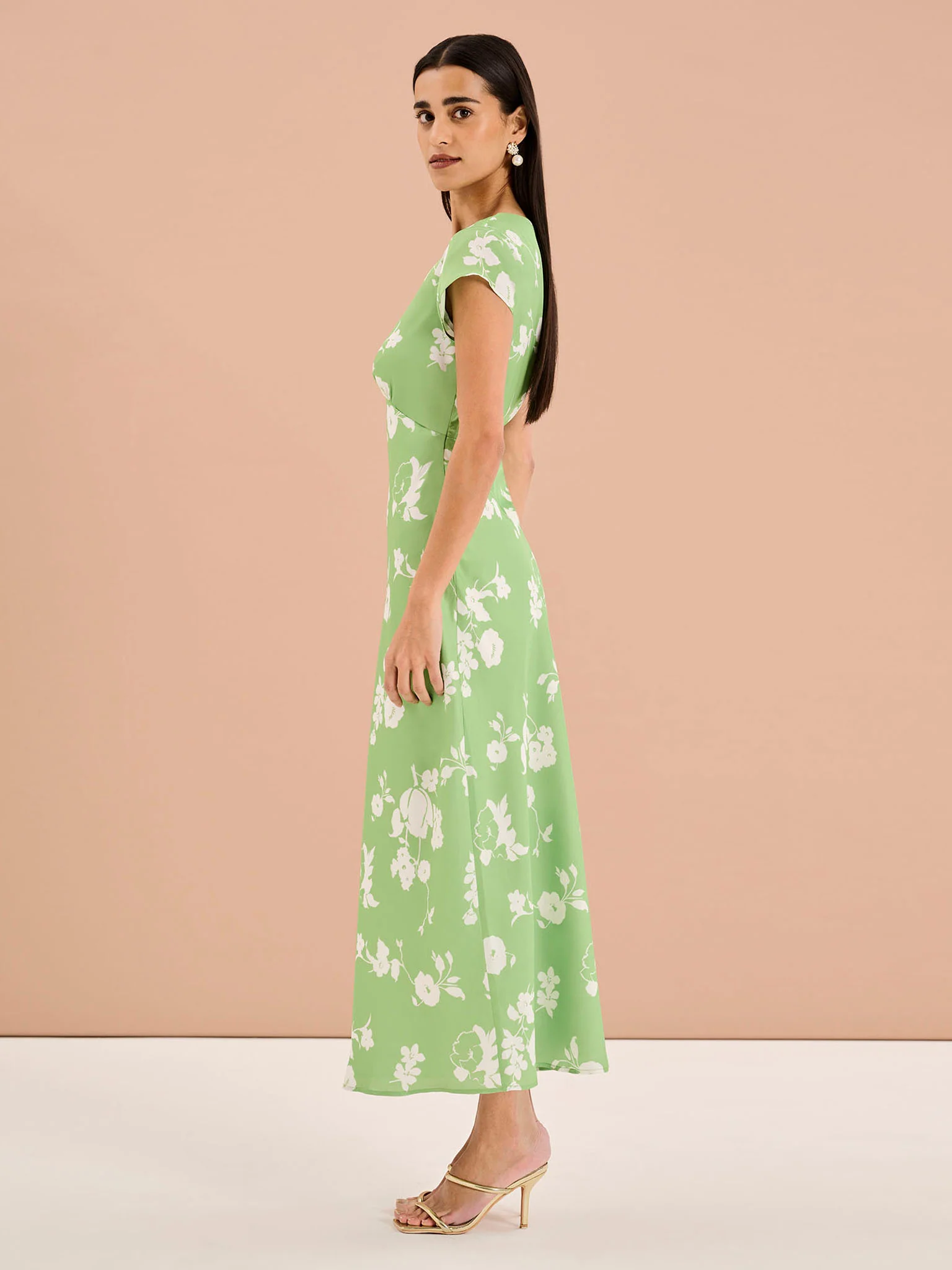 Woolf Short Sleeve Floral Slip Dress in Green - Image 2